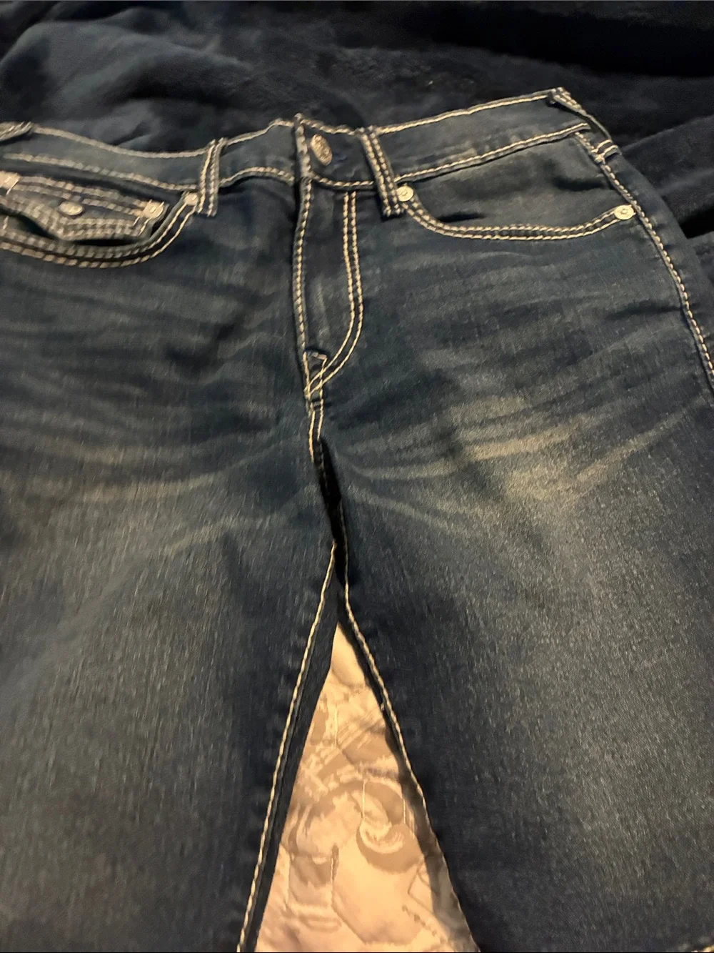 True Religion Dark Indigo Boot-Cut Jeans with Signature Back Pockets